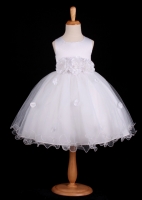 White Flower Petals Dress With Ruffled Hem